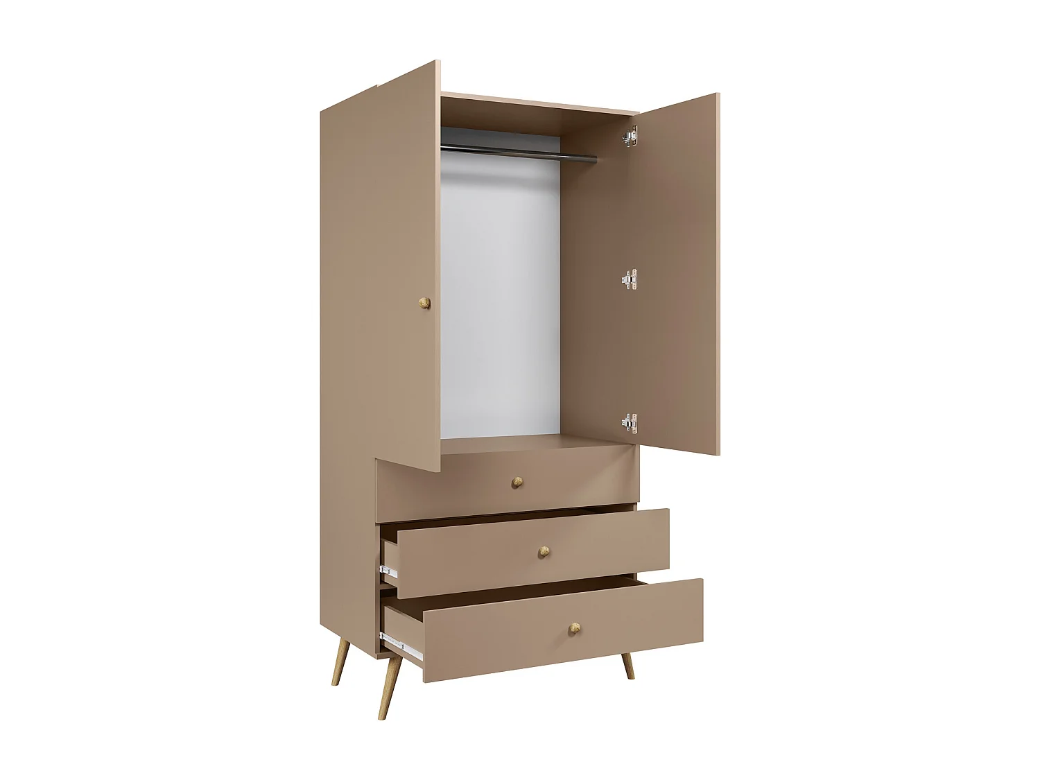 Armario Color Macchiato con 3 Cajones y Barra – Patas de Madera – 202x100x52 cm – Estilo Escandinavo