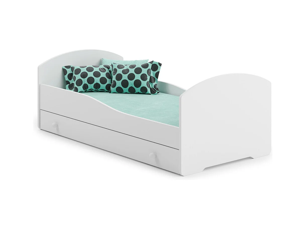 Cama Nido Color Blanco Estilo Escandinavo Dibujo 140x70 cm con Cajón – Incluye Colchón de Espuma, Base y Estructura Completa