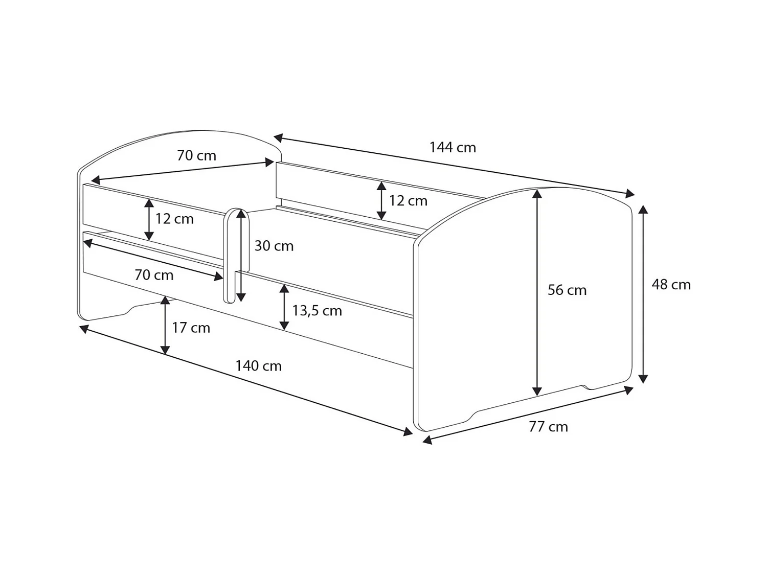 Cama Nido Color Blanco Estilo Escandinavo Dibujo 140x70 cm con Cajón – Incluye Colchón de Espuma, Base y Estructura Completa