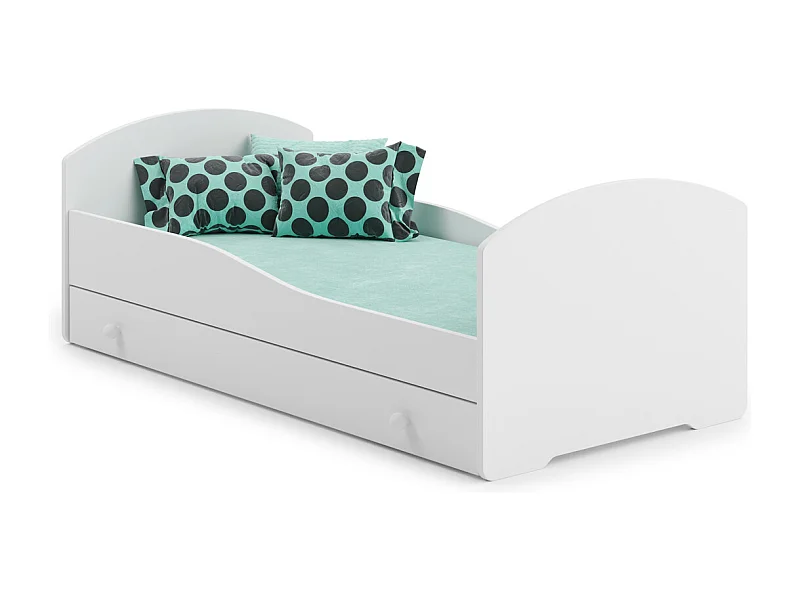 Cama Nido Color Blanco Estilo Escandinavo Dibujo 140x70 cm con Cajón – Incluye Colchón de Espuma, Base y Estructura Completa
