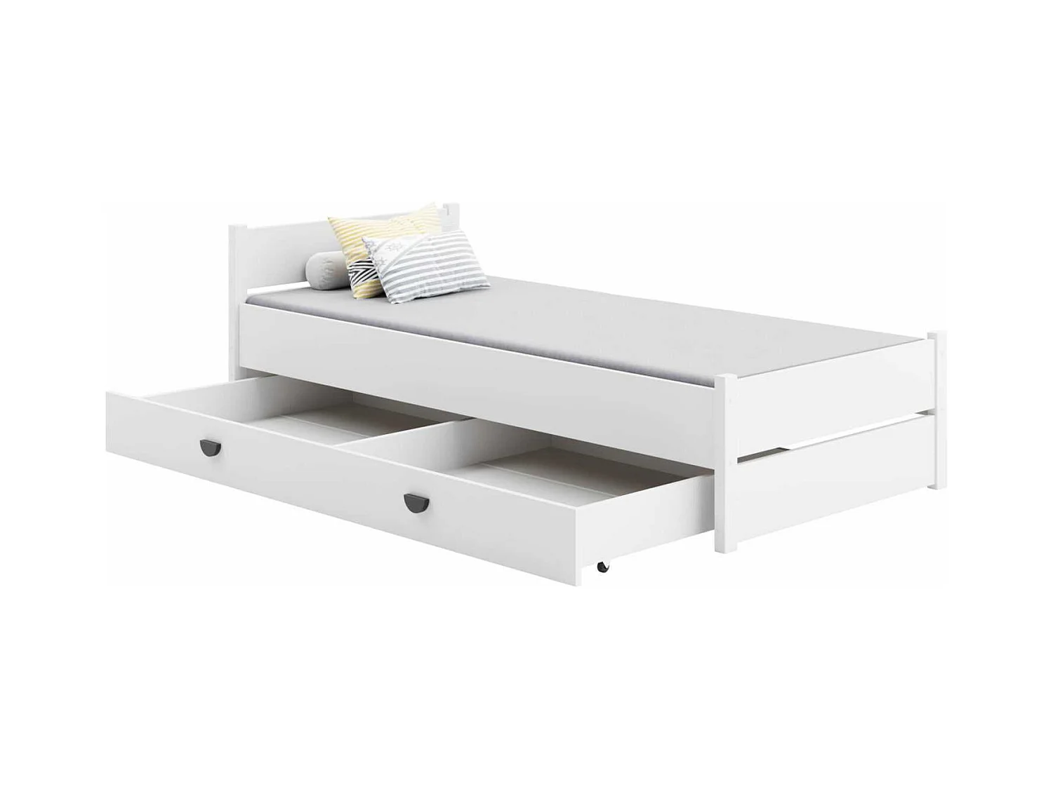 Cama Blanca 200x90 cm con Cajón y Colchón – Incluye Estructura, Cajón con Ruedas, Colchón de Espuma 8 cm con Funda Extraíble y Accesorios, Dimensiones