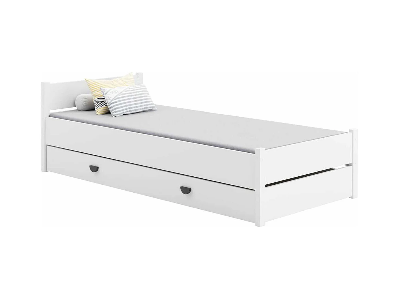 Cama Blanca 200x90 cm con Cajón y Colchón – Incluye Estructura, Cajón con Ruedas, Colchón de Espuma 8 cm con Funda Extraíble y Accesorios, Dimensiones