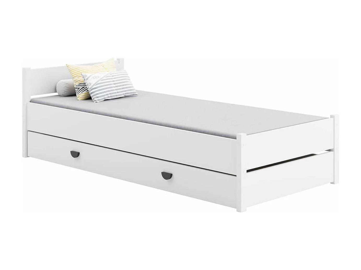 Cama Blanca 200x90 cm con Cajón y Colchón – Incluye Estructura, Cajón con Ruedas, Colchón de Espuma 8 cm con Funda Extraíble y Accesorios, Dimensiones