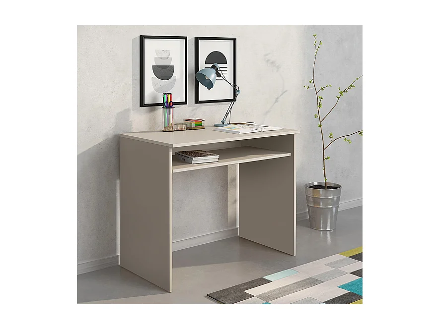 Mesa de Escritorio, Mesas para Ordenador, Acabada en Color Beig Medidas: 90 cm (Ancho) x 54 cm (Fondo) x 75 cm (Alto)