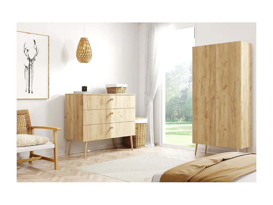 Armario Alto con 5 Estantes – Color Roble 212x87x41 cm  – Diseño Escandinavo para Dormitorio o Salón