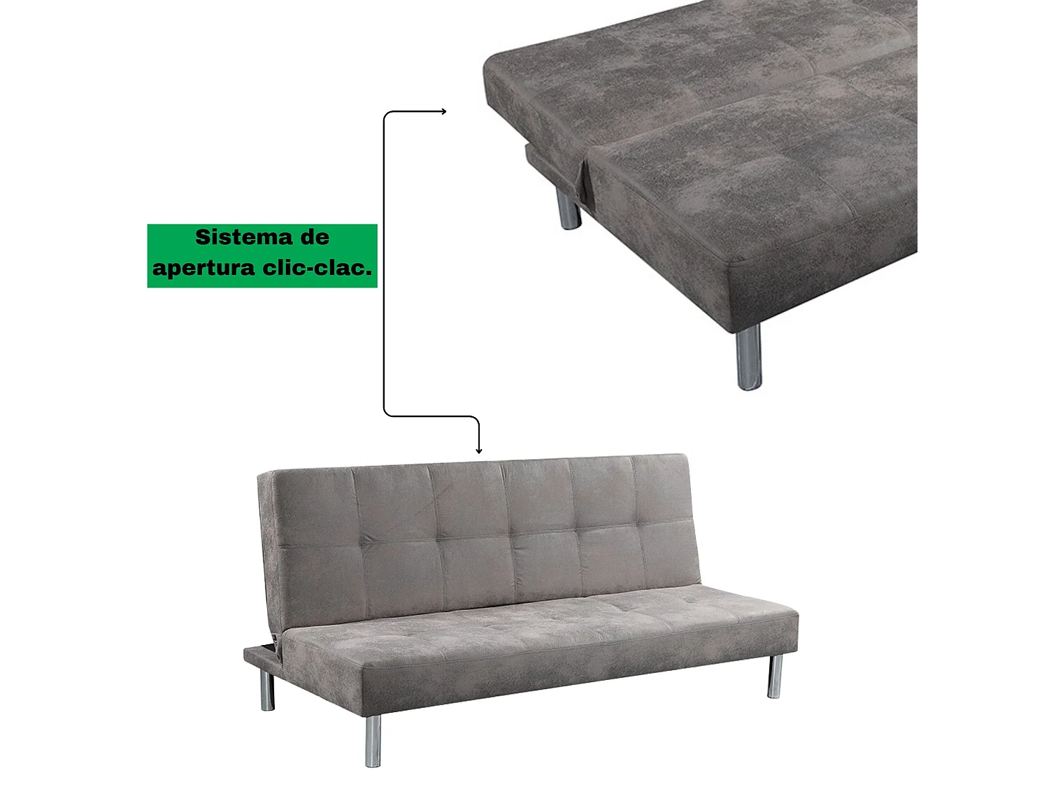 Sofá Cama 3 Plazas de Diseño Moderno, Estructura de Madera, Tapizado Color Cemento, 188x88x88 cm