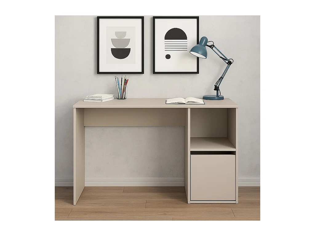 Mesa de Ordenador Beige con 1 Estante y 1 Puerta – Escritorio Compacto 120x50x75 cm – Ideal para Oficina o Estudio