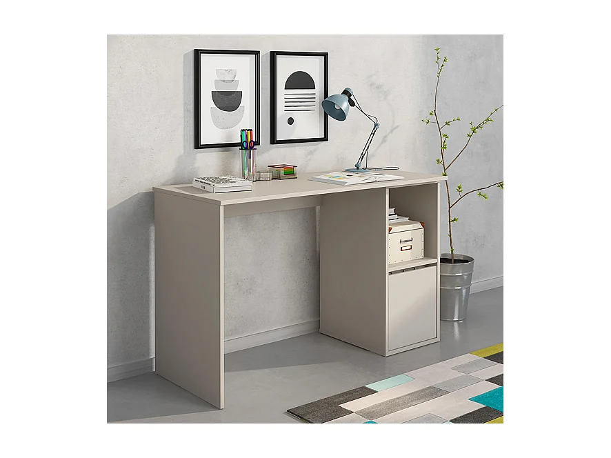 Mesa de Ordenador Beige con 1 Estante y 1 Puerta – Escritorio Compacto 120x50x75 cm – Ideal para Oficina o Estudio