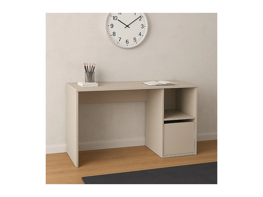 Mesa de Ordenador Beige con 1 Estante y 1 Puerta – Escritorio Compacto 120x50x75 cm – Ideal para Oficina o Estudio