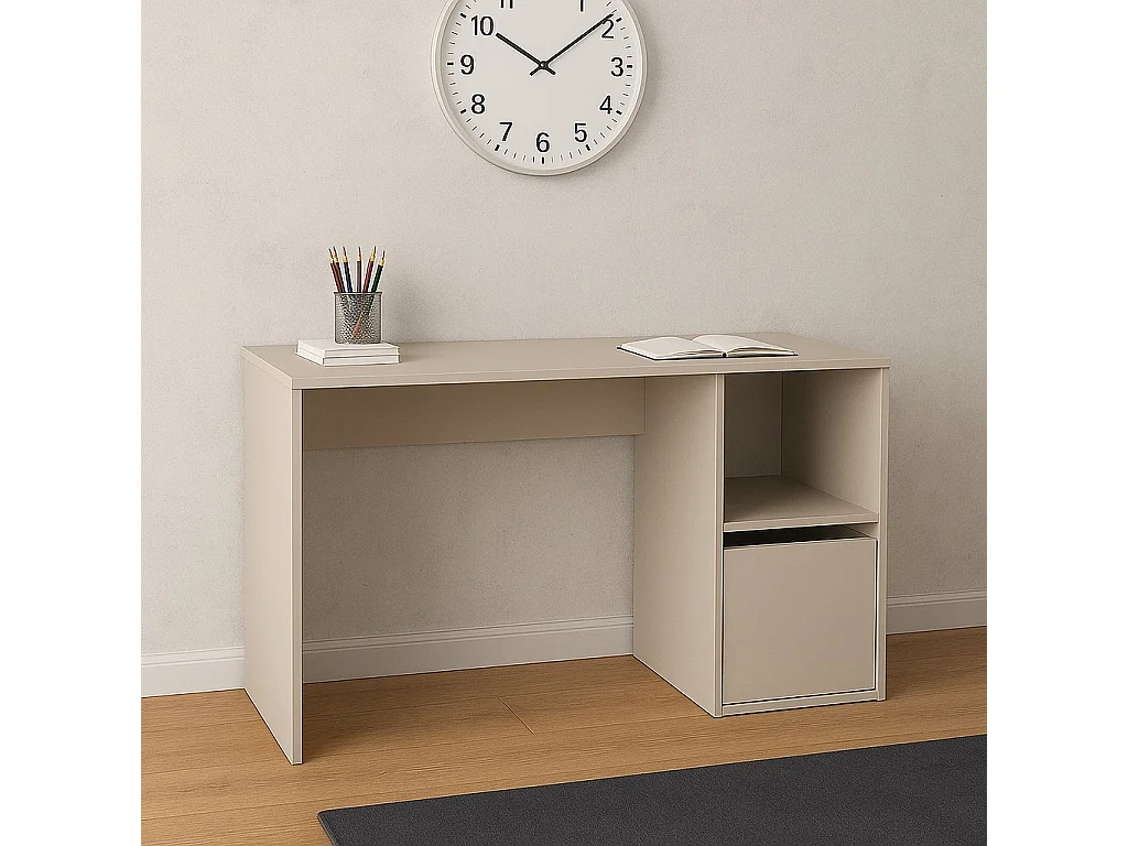 Mesa de Ordenador Beige con 1 Estante y 1 Puerta – Escritorio Compacto 120x50x75 cm – Ideal para Oficina o Estudio
