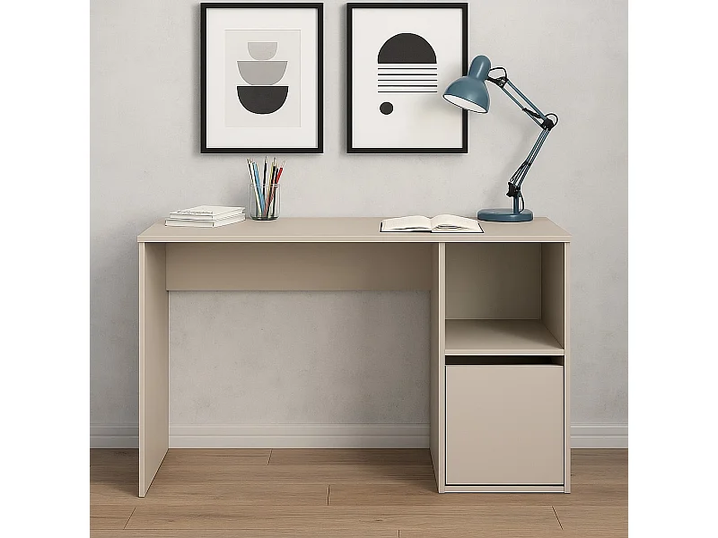 Mesa de Ordenador Beige con 1 Estante y 1 Puerta – Escritorio Compacto 120x50x75 cm – Ideal para Oficina o Estudio