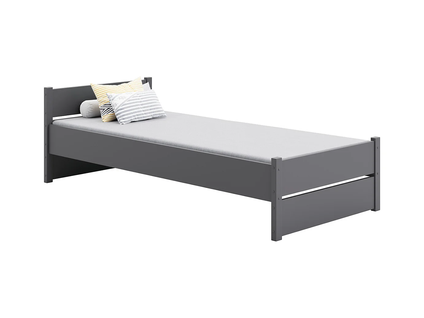 Cama Individual Gris 200x90 cm – Incluye Colchón de Espuma 8 cm con Funda Extraíble, Estructura Completa y Accesorios, Dimensiones 207x97x65 cm
