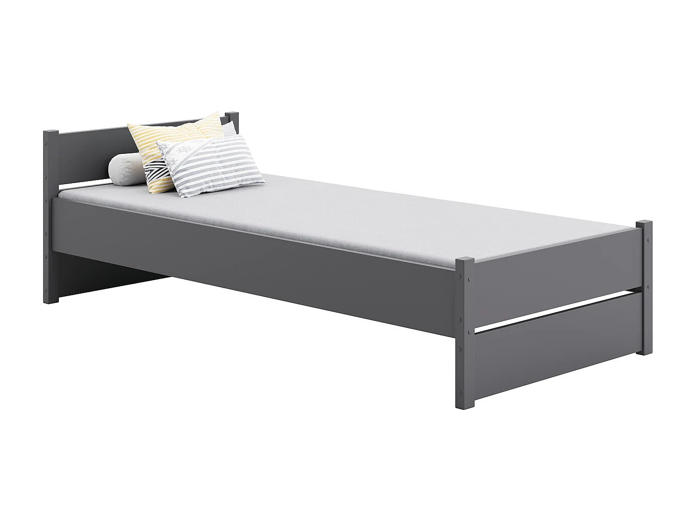 Cama Individual Gris 200x90 cm – Incluye Colchón de Espuma 8 cm con Funda Extraíble, Estructura Completa y Accesorios, Dimensiones 207x97x65 cm