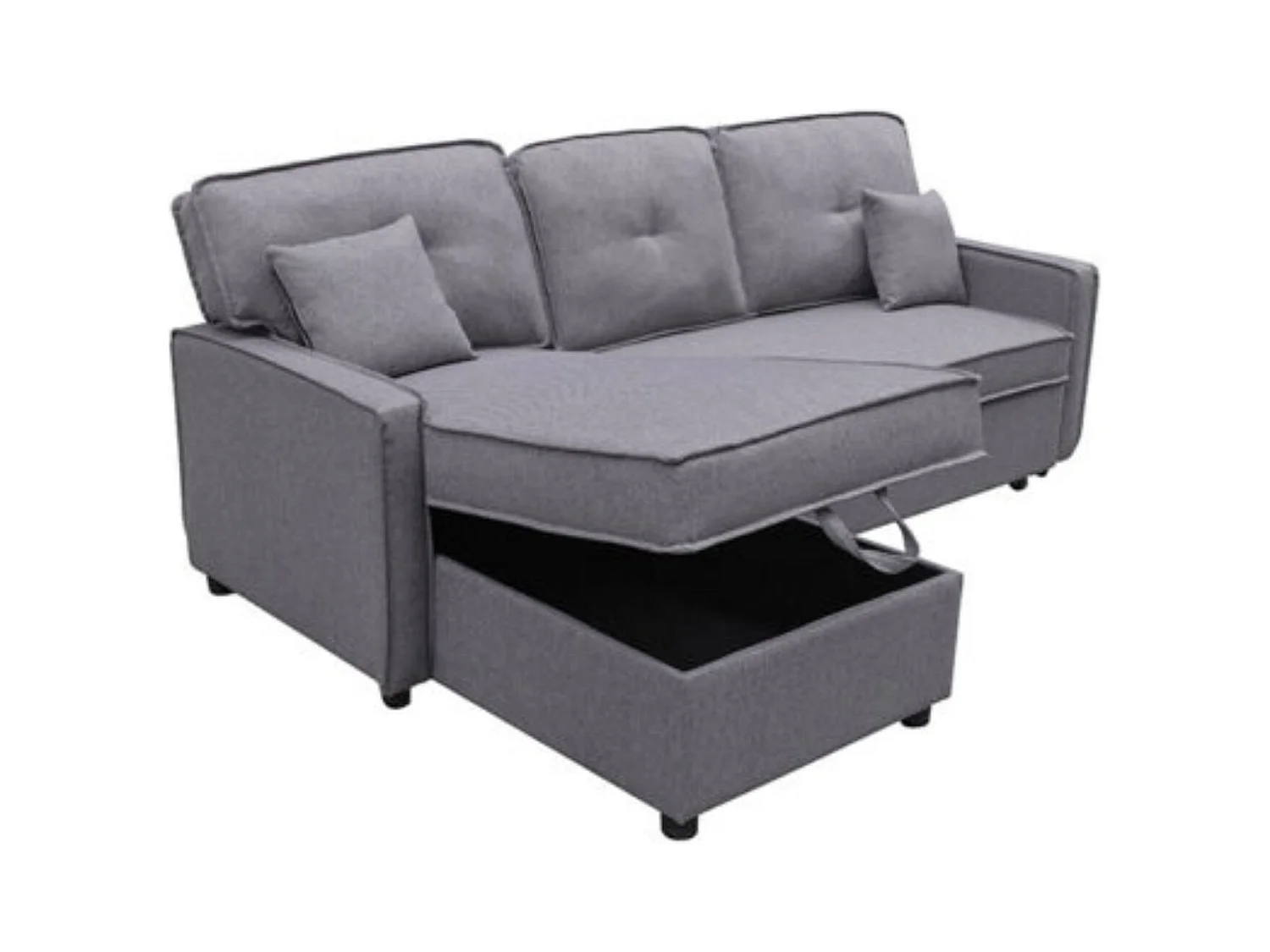 Chaiselongue Cama Convertible con Arcón – Sistema de Arrastre, Tapizado Gris, Montaje Reversible, Estructura Robusta – 202x135x90 cm