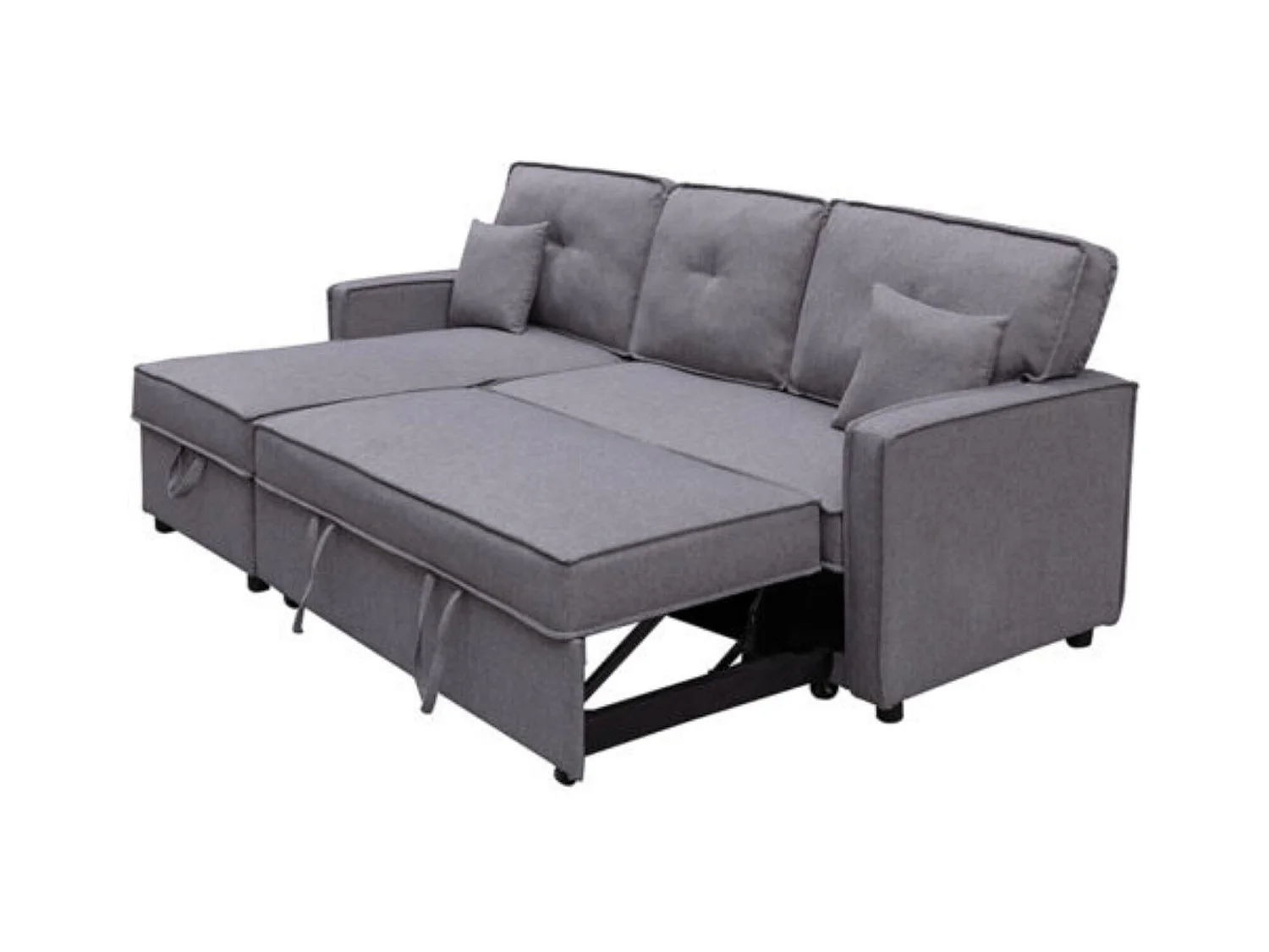 Chaiselongue Cama Convertible con Arcón – Sistema de Arrastre, Tapizado Gris, Montaje Reversible, Estructura Robusta – 202x135x90 cm