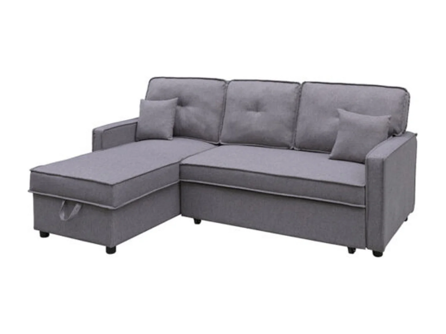 Chaiselongue Cama Convertible con Arcón – Sistema de Arrastre, Tapizado Gris, Montaje Reversible, Estructura Robusta – 202x135x90 cm