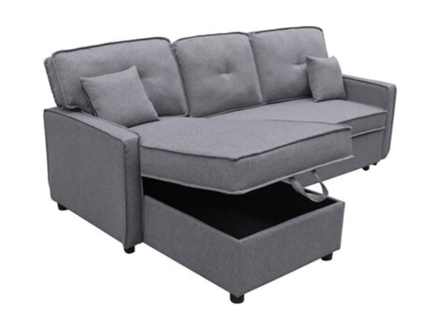 Chaiselongue Cama Convertible con Arcón – Sistema de Arrastre, Tapizado Gris, Montaje Reversible, Estructura Robusta – 202x135x90 cm