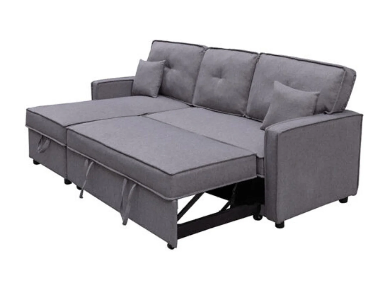 Chaiselongue Cama Convertible con Arcón – Sistema de Arrastre, Tapizado Gris, Montaje Reversible, Estructura Robusta – 202x135x90 cm