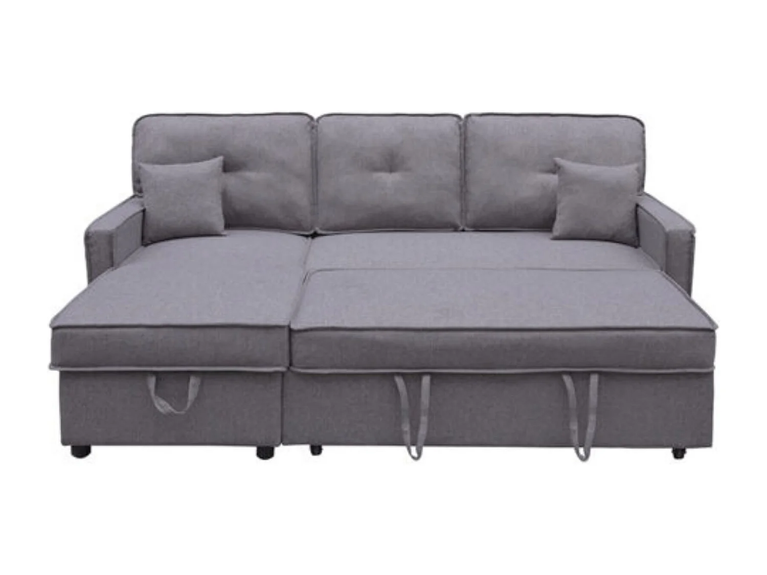 Chaiselongue Cama Convertible con Arcón – Sistema de Arrastre, Tapizado Gris, Montaje Reversible, Estructura Robusta – 202x135x90 cm