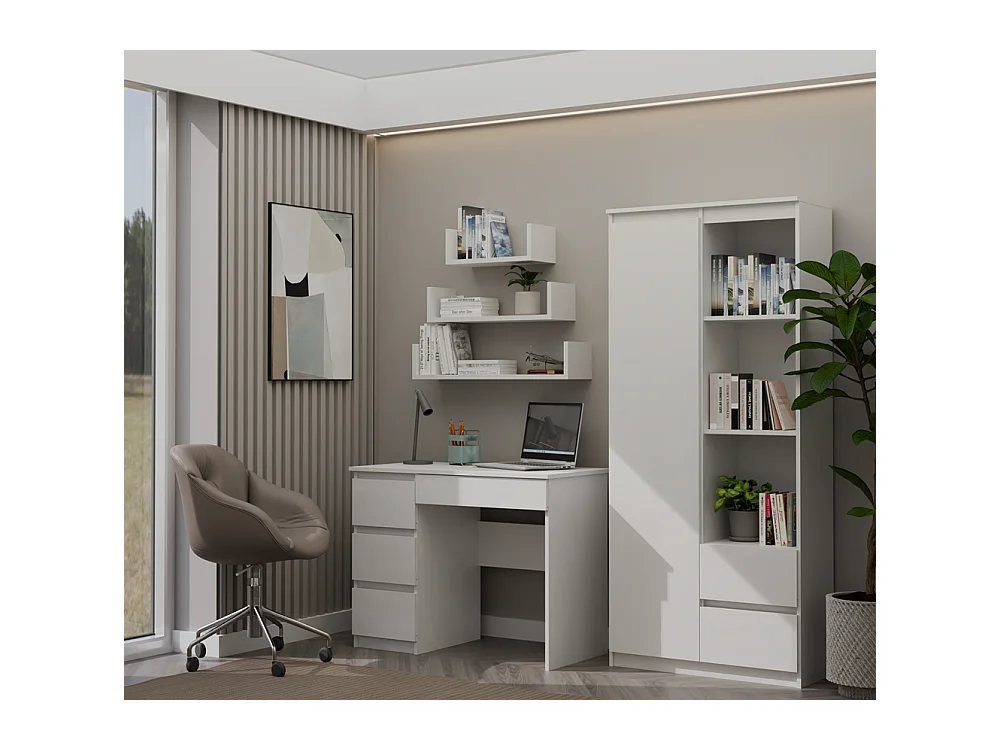 Escritorio Blanco 98x76x51 cm con Almacenaje Izquierdo – 4 Cajones – Ideal para Oficina o Hogar - Diseño Compacto