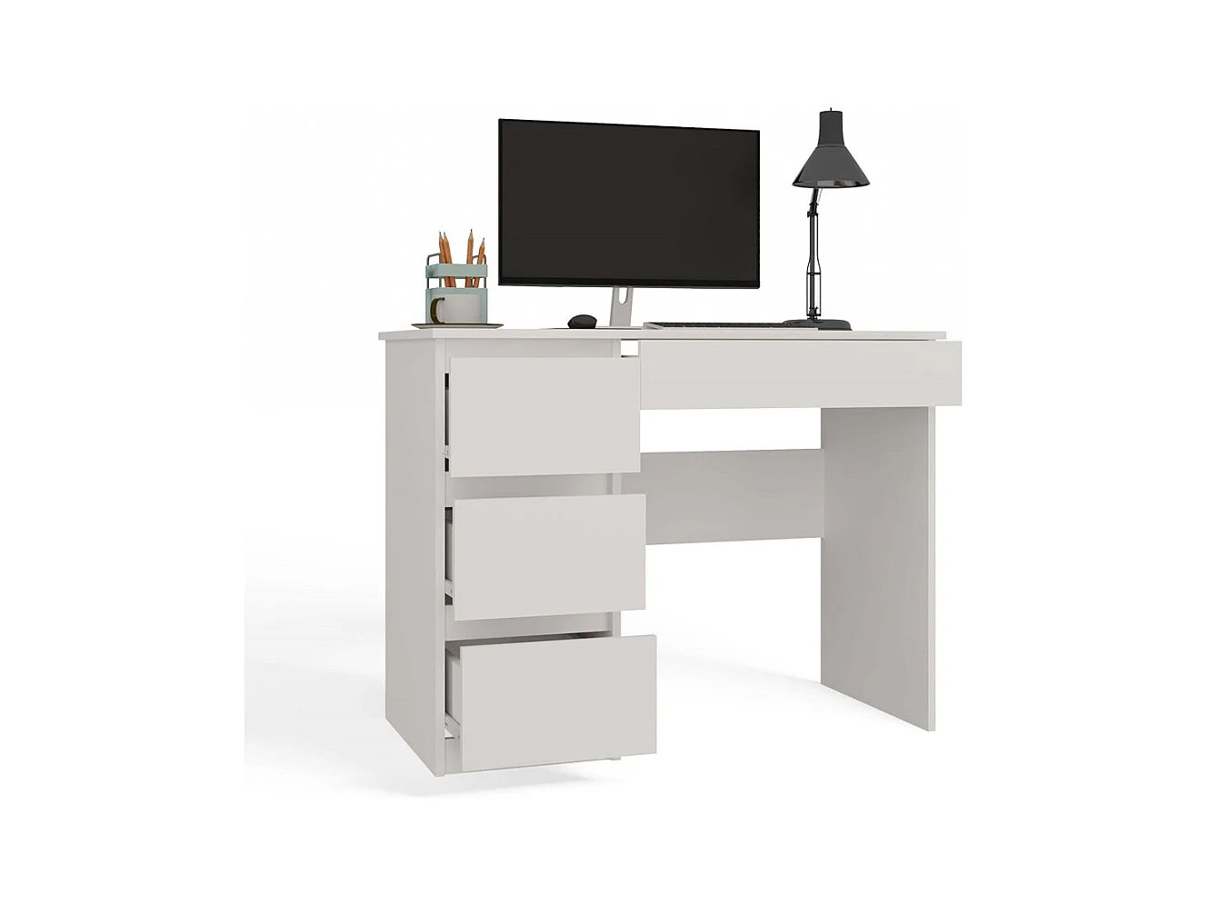 Escritorio Blanco 98x76x51 cm con Almacenaje Izquierdo – 4 Cajones – Ideal para Oficina o Hogar - Diseño Compacto