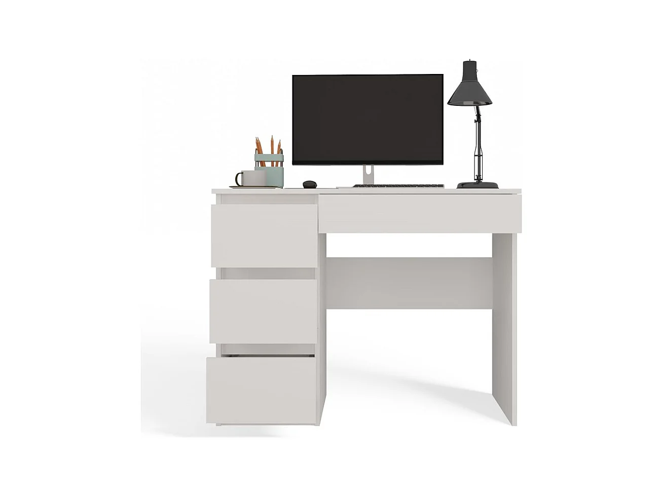 Escritorio Blanco 98x76x51 cm con Almacenaje Izquierdo – 4 Cajones – Ideal para Oficina o Hogar - Diseño Compacto