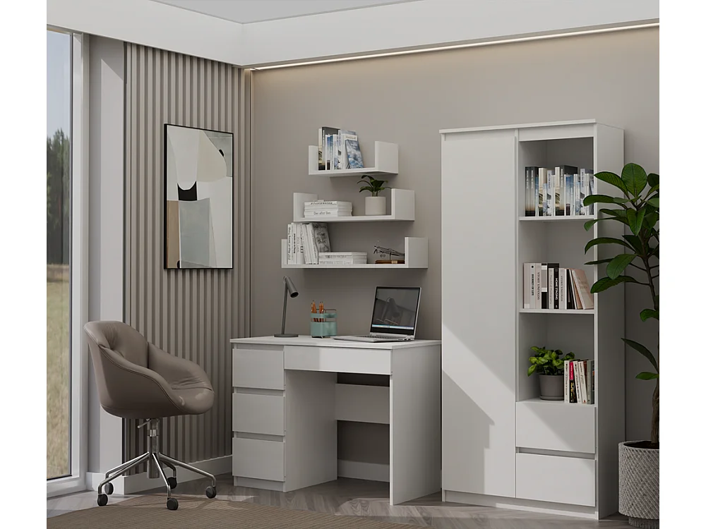 Escritorio Blanco 98x76x51 cm con Almacenaje Izquierdo – 4 Cajones – Ideal para Oficina o Hogar - Diseño Compacto