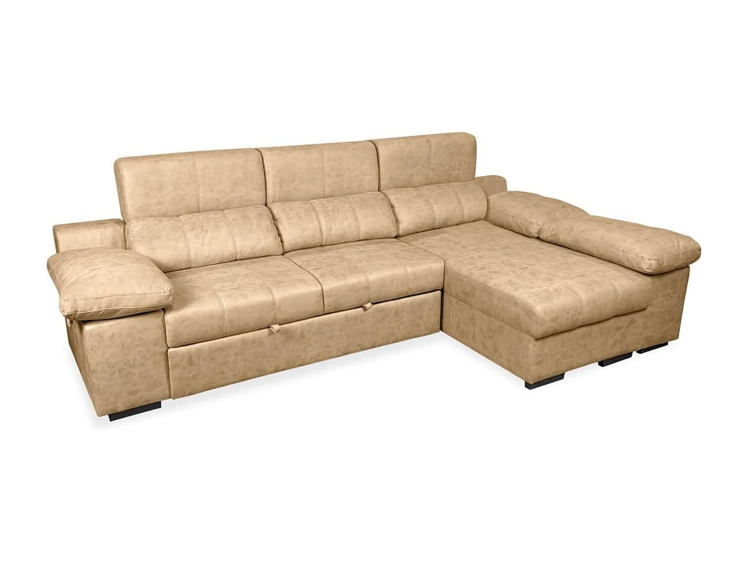 Sofá con Chaiselongue Reversible Color Piedra, Asientos Extensibles y Arcón, 291x160x104 cm, Tapizado en Tela