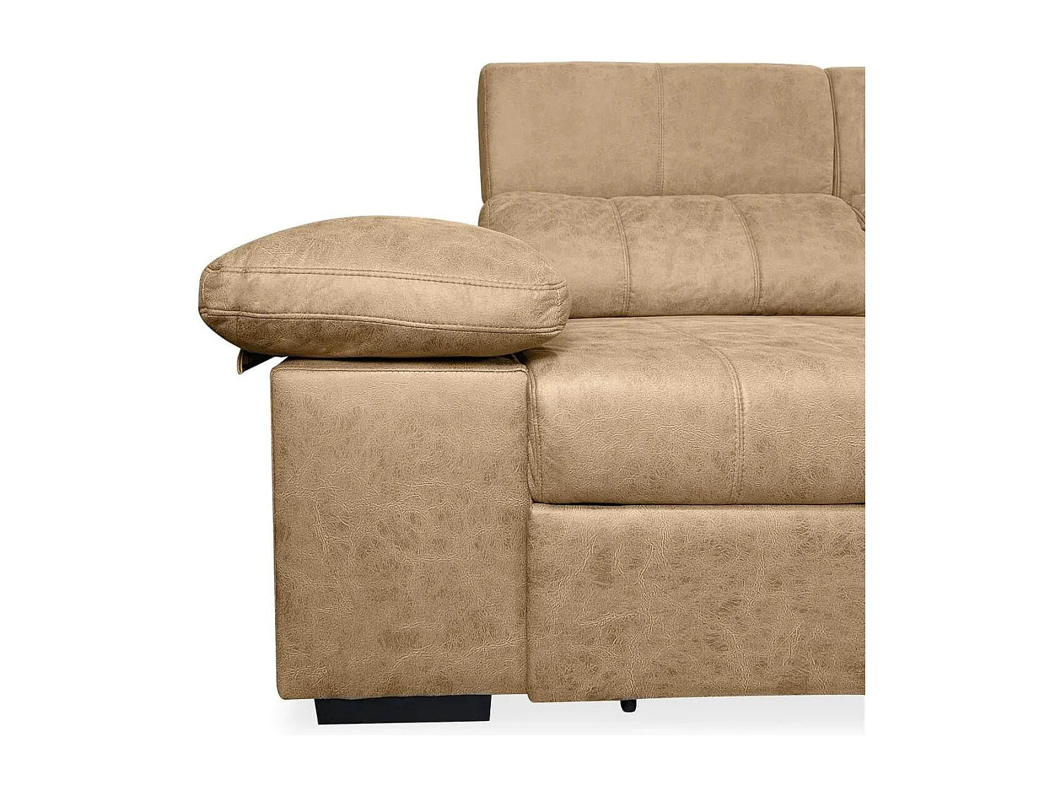 Sofá con Chaiselongue Reversible Color Piedra, Asientos Extensibles y Arcón, 291x160x104 cm, Tapizado en Tela