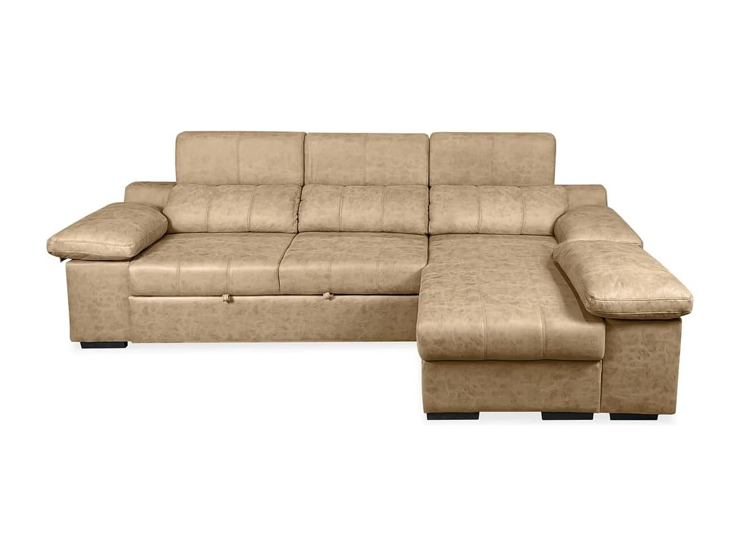 Sofá con Chaiselongue Reversible Color Piedra, Asientos Extensibles y Arcón, 291x160x104 cm, Tapizado en Tela