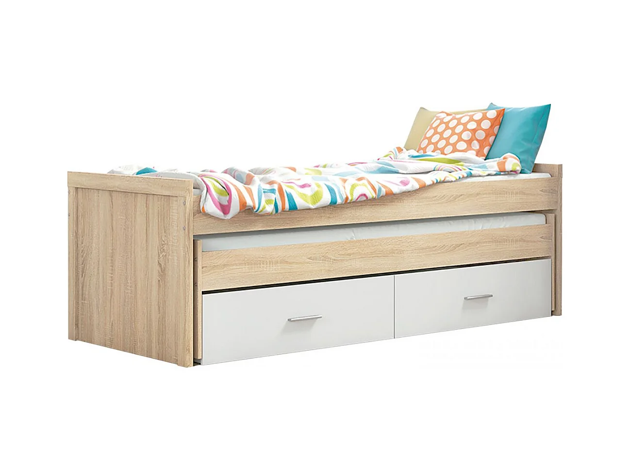 Cama Nido Juvenil con Dos Camas y Dos Cajones - Dormitorio en Cambria y Blanco - 200,5 x 98 x 72 cm