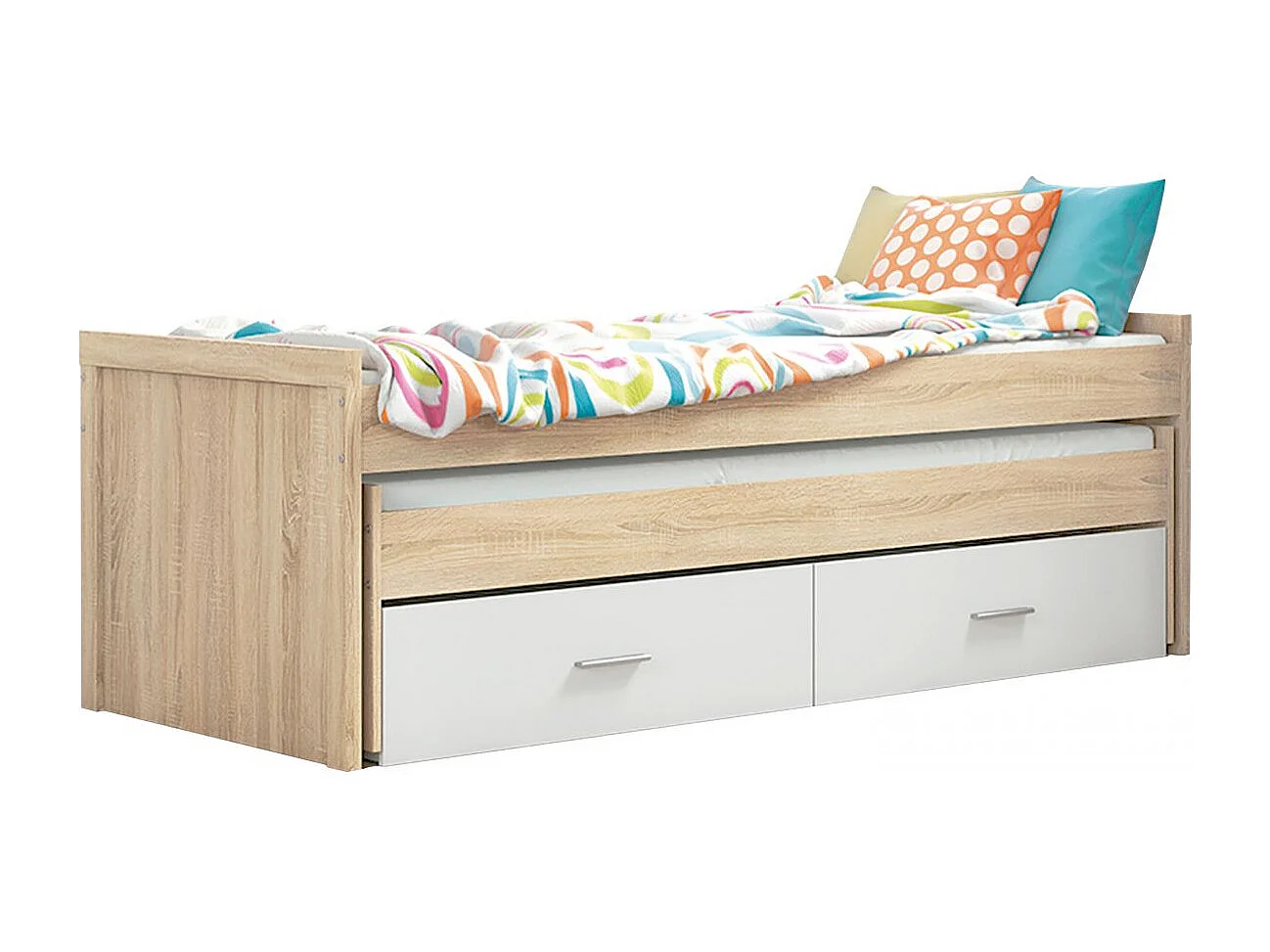 Cama Nido Juvenil con Dos Camas y Dos Cajones - Dormitorio en Cambria y Blanco - 200,5 x 98 x 72 cm