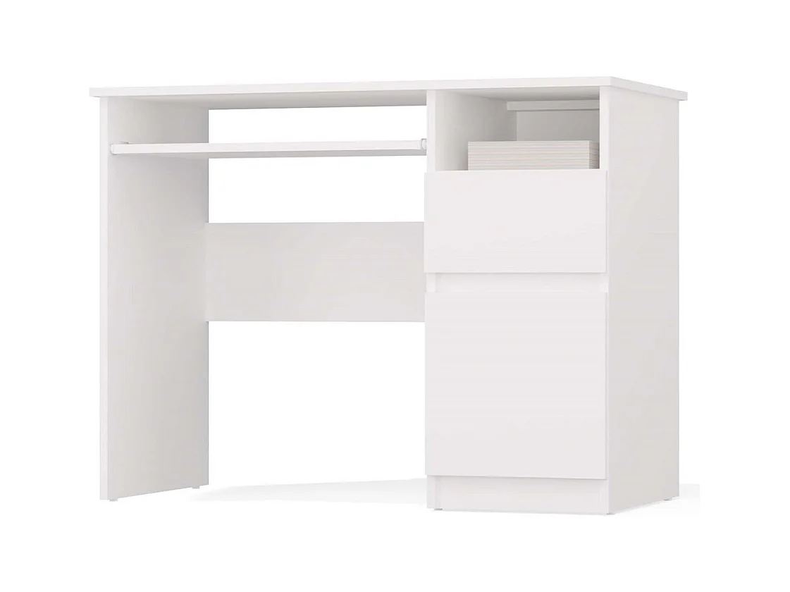 Escritorio para Ordenador Blanco 98,5x75,5x51 cm  – Almacenaje Lateral con Cajón y Puerta Lado Derecho – Estilo Minimalista