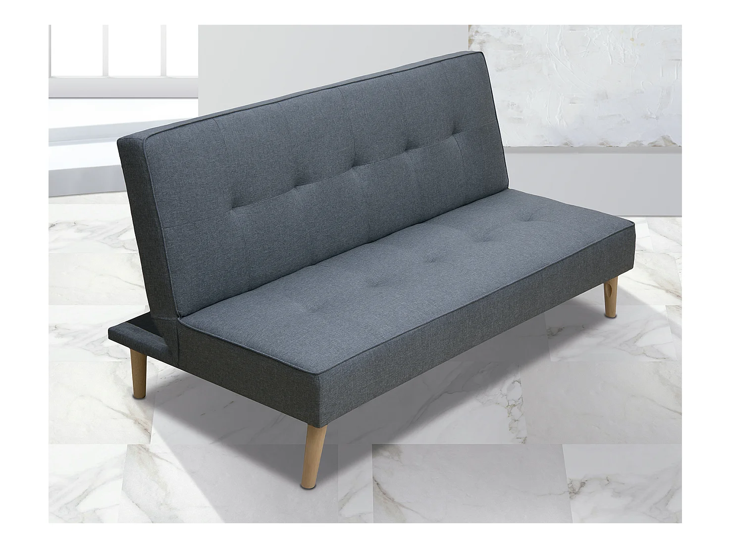 Meyvaser Sofá Cama de 2 Plazas - 188 x 88 x 88 cm - Apertura Clic-Clac - Máximo Relax, Confort y Resistencia Color gris-Azul