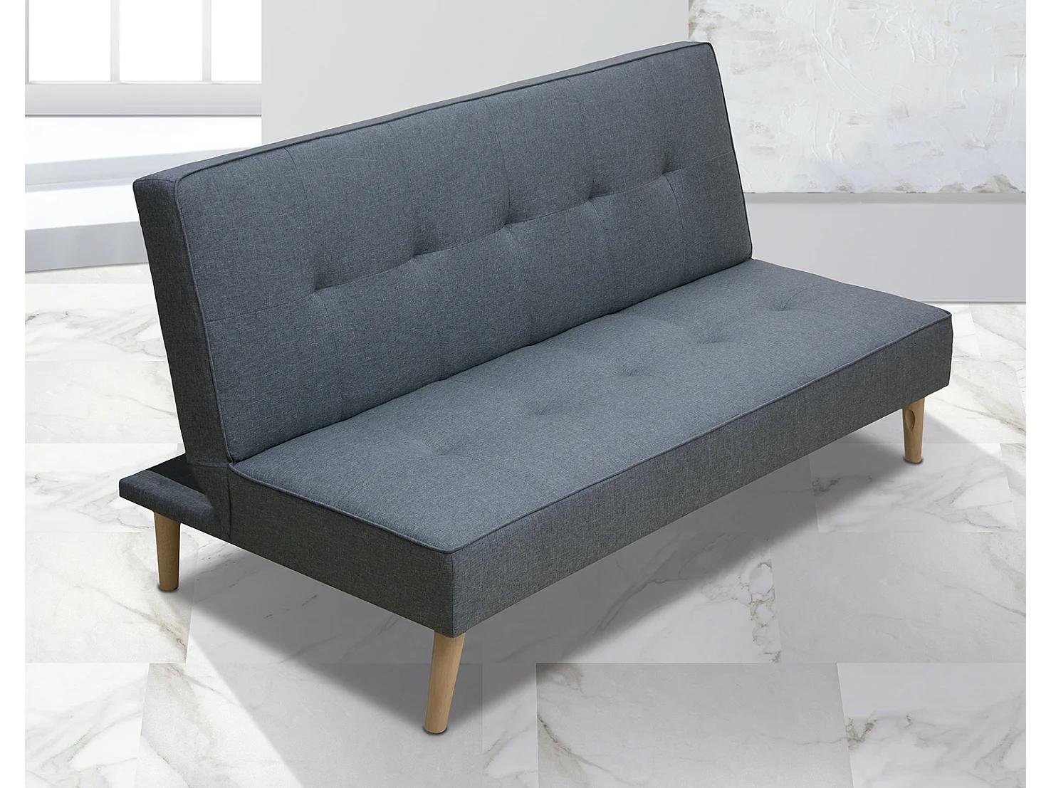 Meyvaser Sofá Cama de 2 Plazas - 188 x 88 x 88 cm - Apertura Clic-Clac - Máximo Relax, Confort y Resistencia Color gris-Azul