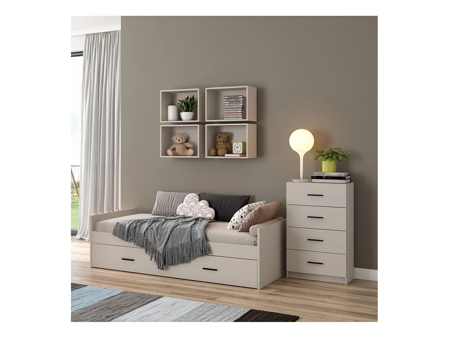 Cama Nido con 1 Cajón de Almacenaje – Beige y Negro, 202,6 cm Largo x 98 cm Ancho x 58 cm Alto, Primera Calidad y Alta Resistencia.