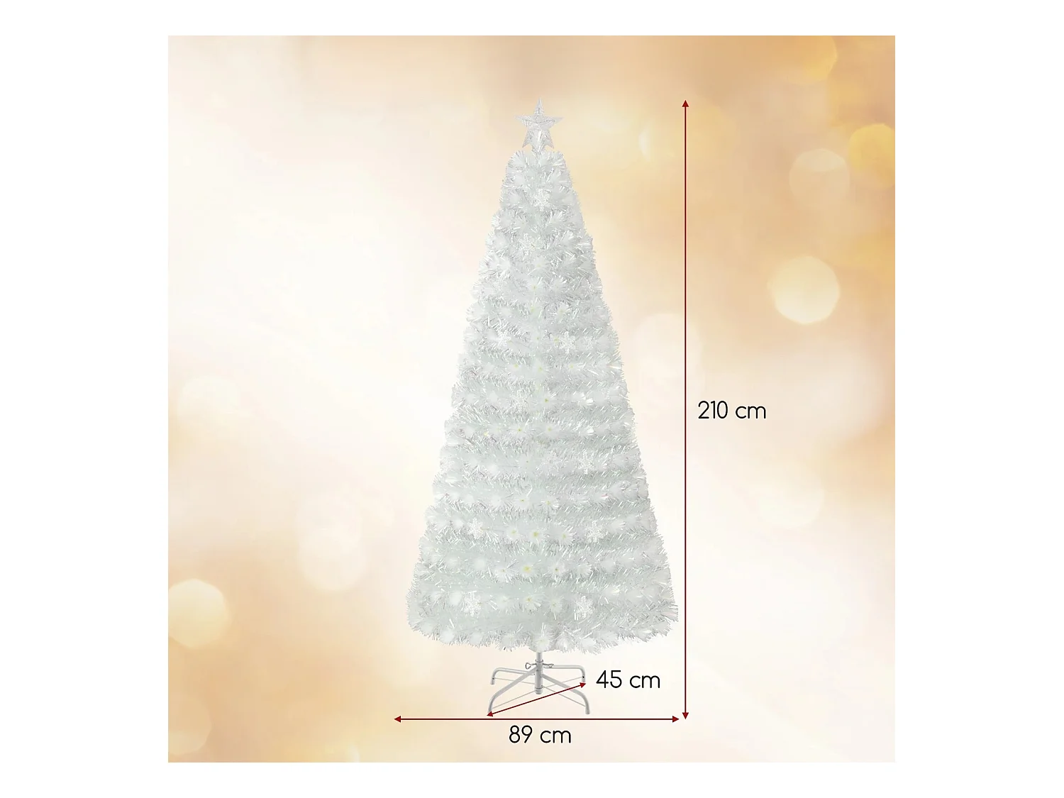 Albero di natale in fibra ottica da 210cm con foglie iridescenti stella in cima e luci LED, Albero decorativo per feste Bianco