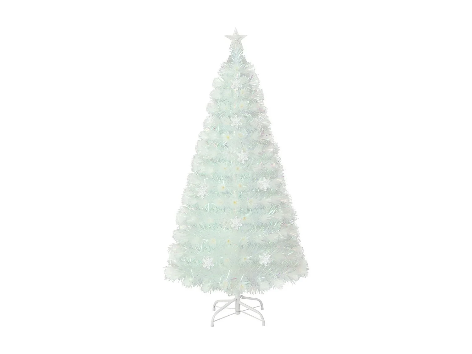 Albero di natale in fibra ottica da 210cm con foglie iridescenti stella in cima e luci LED, Albero decorativo per feste Bianco