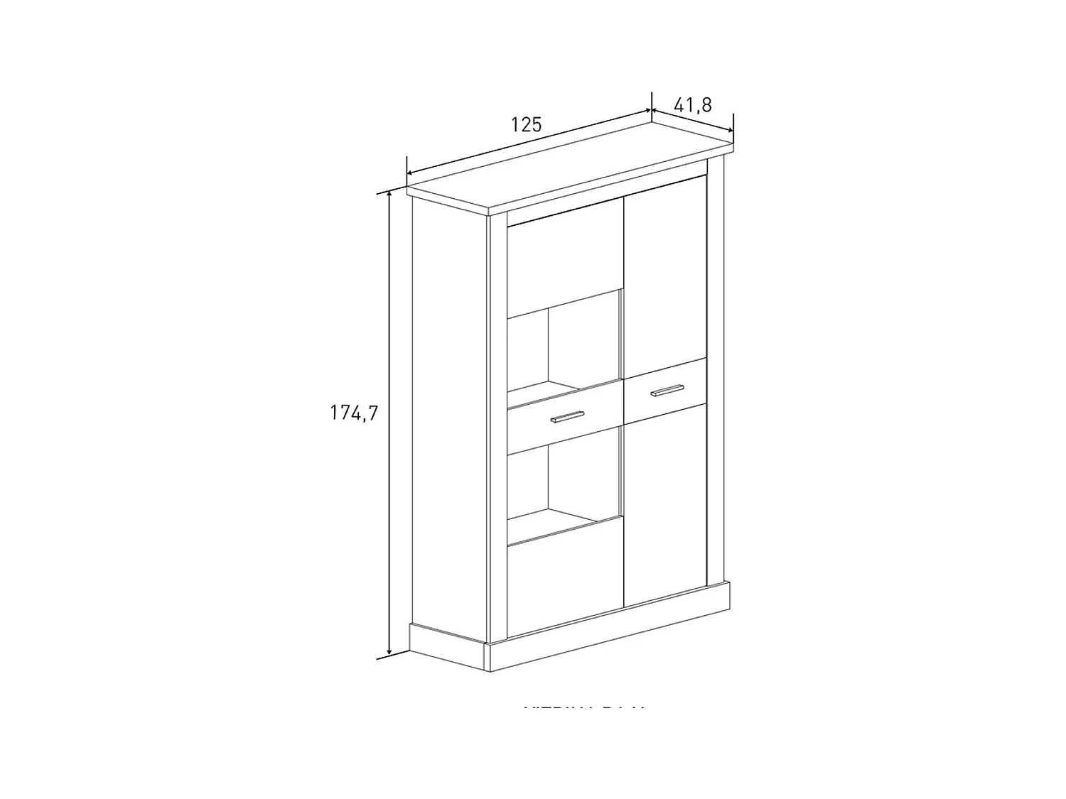 Mueble Vitrina 2 Puertas - Armario Auxiliar Comedor - Acabado Color Cambria y Blanco - Medidas: Ancho: 125 cm x Fondo: 41,8 cm x Alto: 174,7 cm