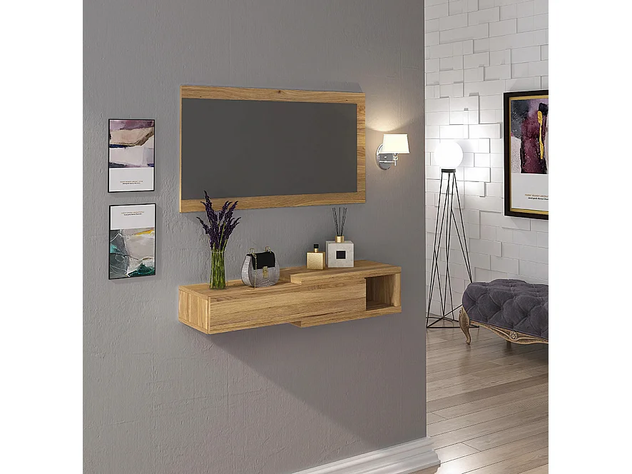 Recibidor con Cajón y Espejo – Consola de Entrada Color Mauvella 91,5 x 26 x 70 cm – Mueble Auxiliar Moderno y Funcional para Pasillos o Entradas