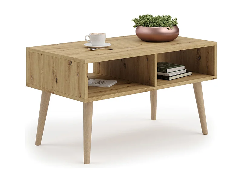 Mesa de Centro Roble artesanal 90x50x55 cm – Estilo Escandinavo, Diseño Moderno y Funcional para Salón, Ideal como Mesa Auxiliar