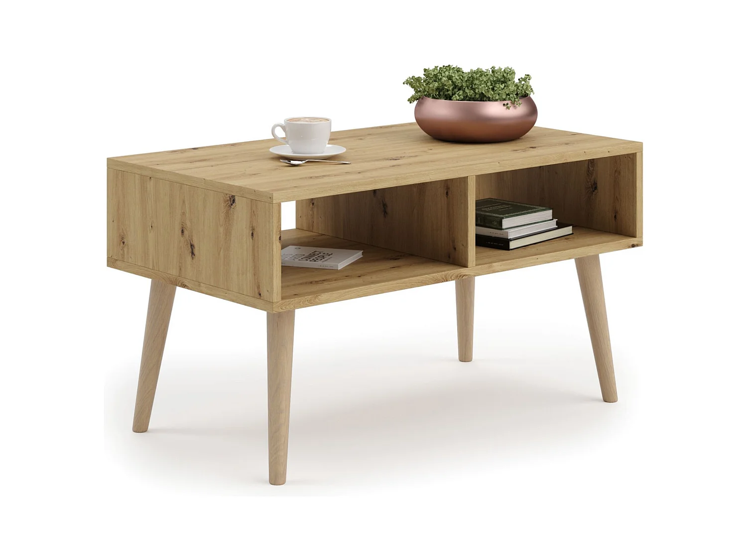 Mesa de Centro Roble artesanal 90x50x55 cm – Estilo Escandinavo, Diseño Moderno y Funcional para Salón, Ideal como Mesa Auxiliar