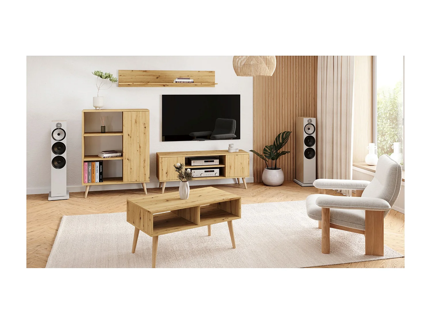 Mesa de Centro Roble artesanal 90x50x55 cm – Estilo Escandinavo, Diseño Moderno y Funcional para Salón, Ideal como Mesa Auxiliar