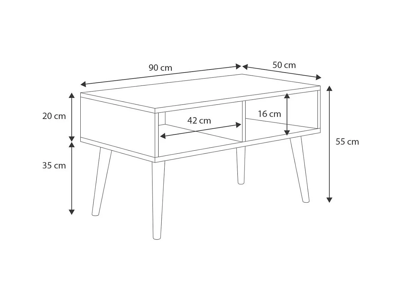 Mesa de Centro Blanca y Patas Madera 90x50x55 cm – Estilo Escandinavo, Diseño Moderno y Funcional para Salón, Ideal como Mesa Auxiliar