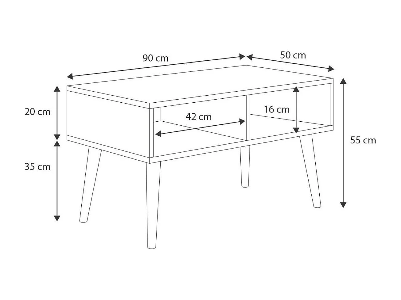 Mesa de Centro Roble Artesanal Dorado y Patas Madera 90x50x55 cm – Estilo Escandinavo, Diseño Moderno y Funcional para Salón