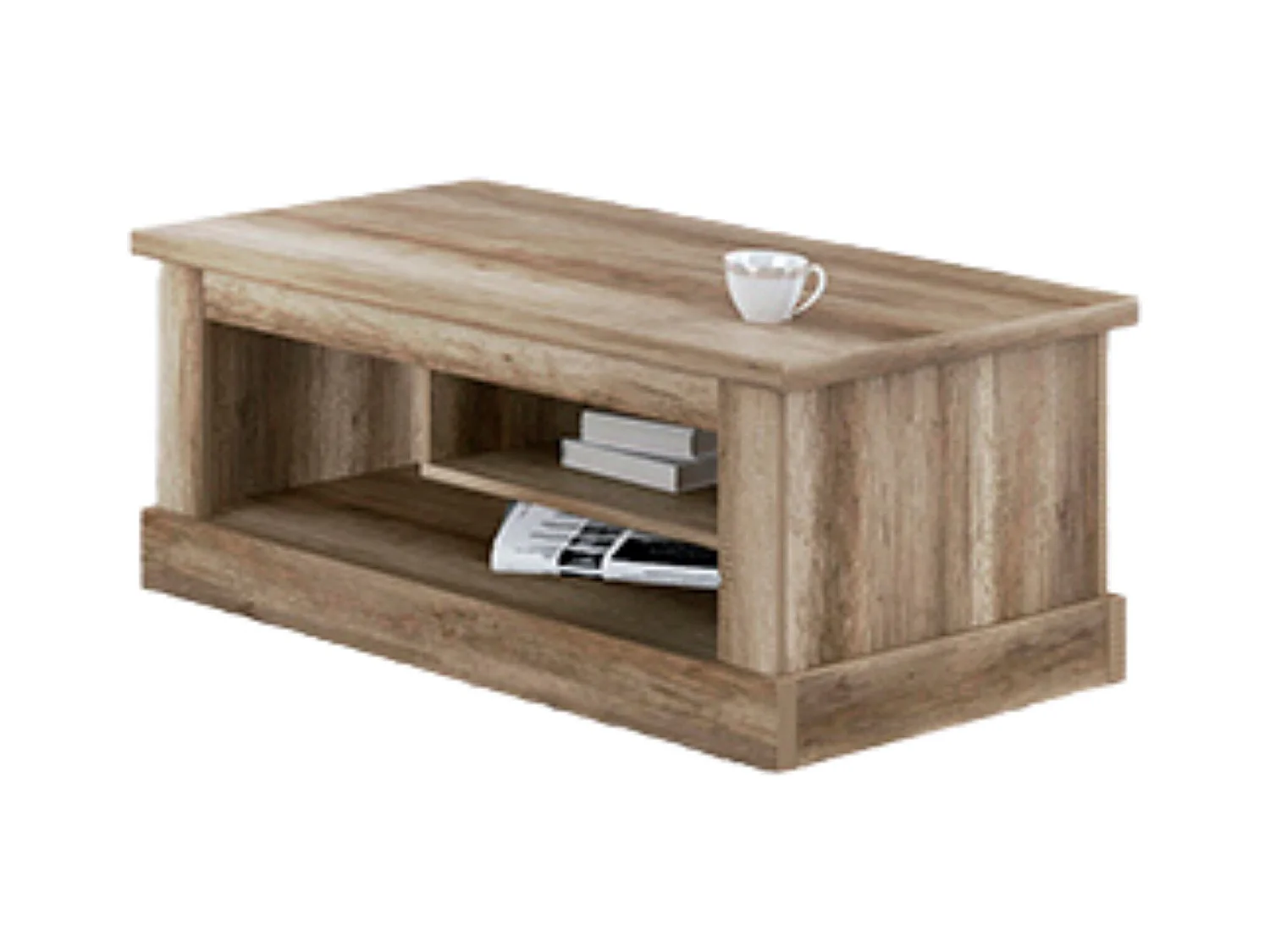 Mesa de Centro con 2 Huecos, Mesa Auxiliar, Acabado en Color Cañón, Medidas: 109,9 cm (Largo) x 60 cm (Ancho) x 45,2 cm (Alto)