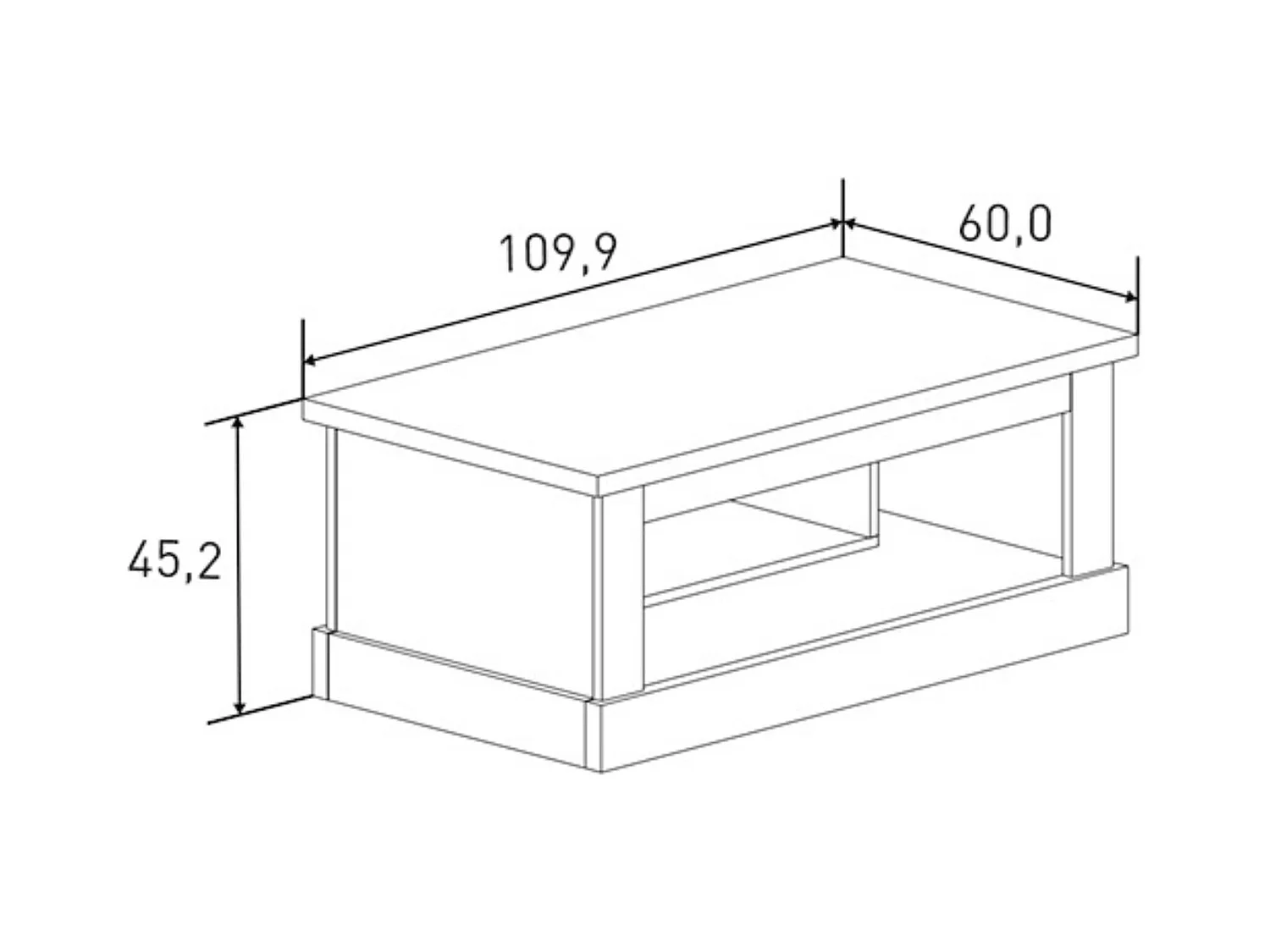Mesa de Centro con 2 Huecos, Mesa Auxiliar, Acabado en Color Cañón, Medidas: 109,9 cm (Largo) x 60 cm (Ancho) x 45,2 cm (Alto)
