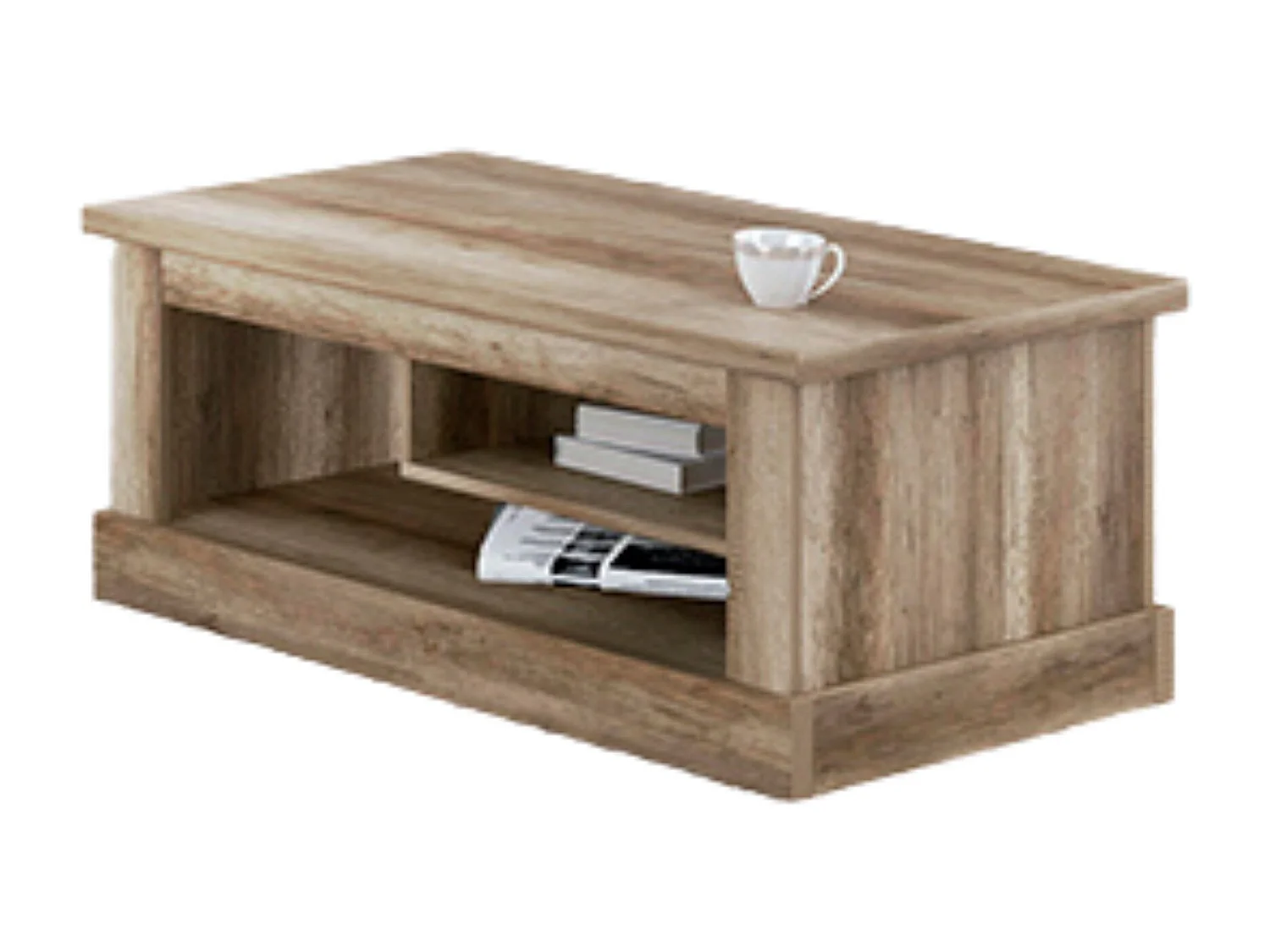 Mesa de Centro con 2 Huecos, Mesa Auxiliar, Acabado en Color Cañón, Medidas: 109,9 cm (Largo) x 60 cm (Ancho) x 45,2 cm (Alto)