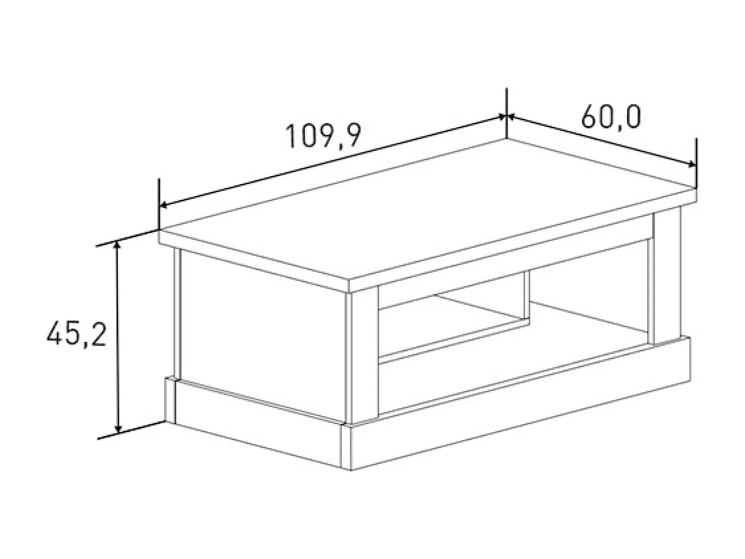 Mesa de Centro con 2 Huecos, Mesa Auxiliar, Acabado en Color Cañón, Medidas: 109,9 cm (Largo) x 60 cm (Ancho) x 45,2 cm (Alto)