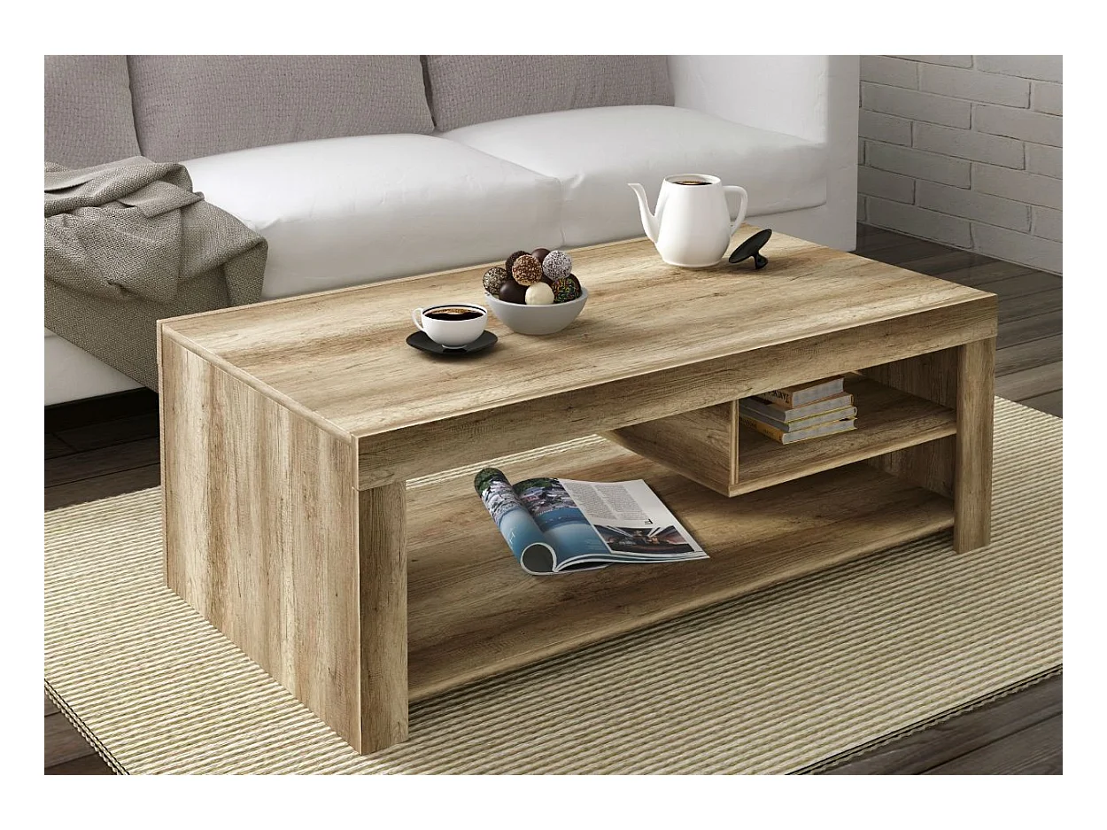 Mesa de Centro con 2 Huecos, Mesa Auxiliar, Acabado en Color Cañón, Medidas: 110 cm (Largo) x 60 cm (Ancho) x 40 cm (Alto)